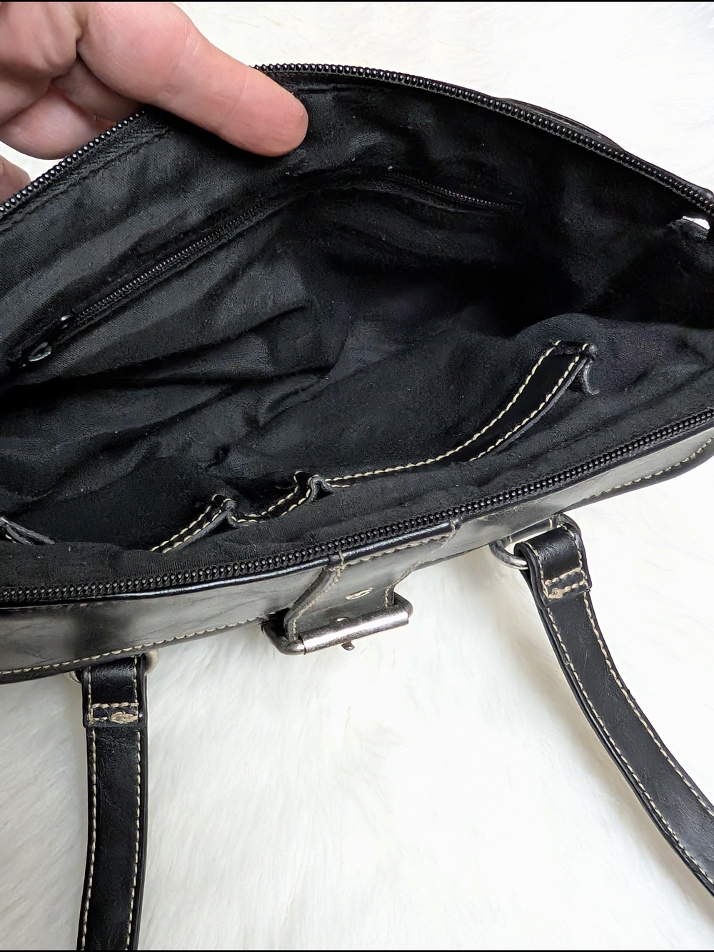 Small Black Vinyl Shoulder Bag with Buckle Detail - Picture 11 of 13
